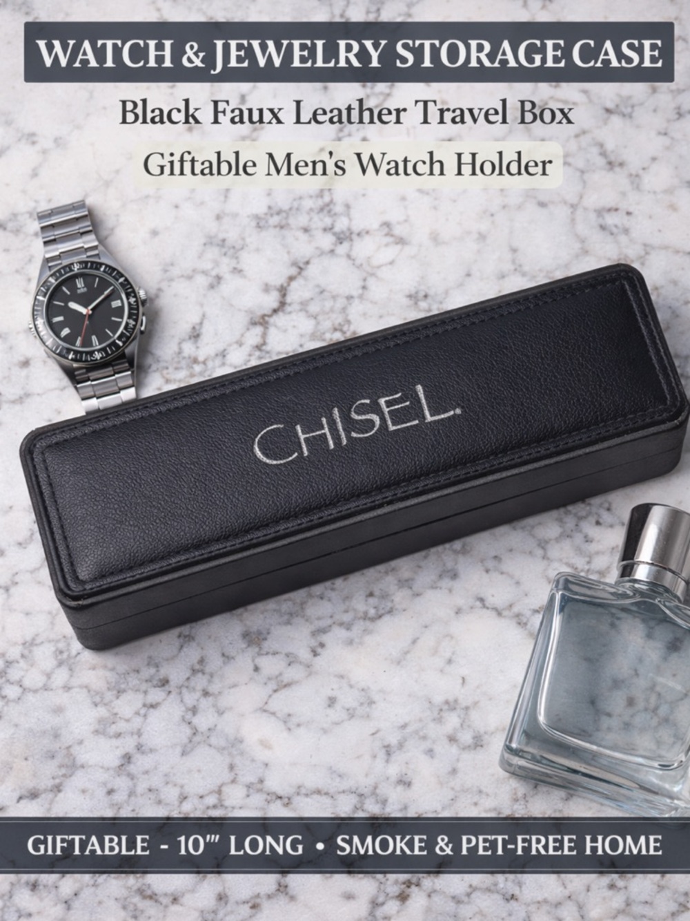 Chisel Watch Jewelry Storage Case Travel Box Black Faux Leather